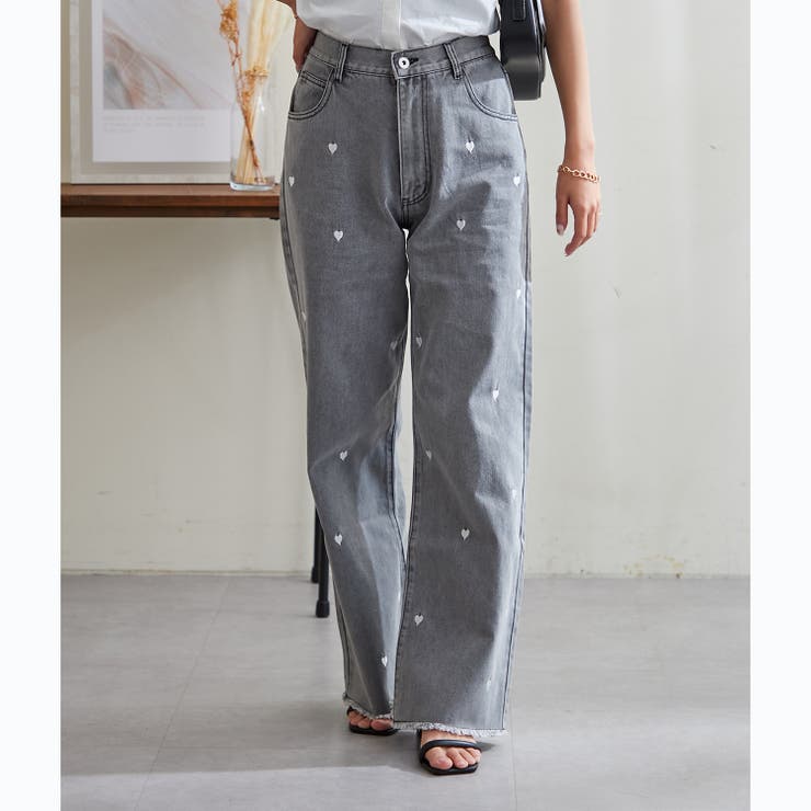 新色追加！ハート刺繍デニム[品番：NCLW0012690]｜NICE CLAUP / OLIVE