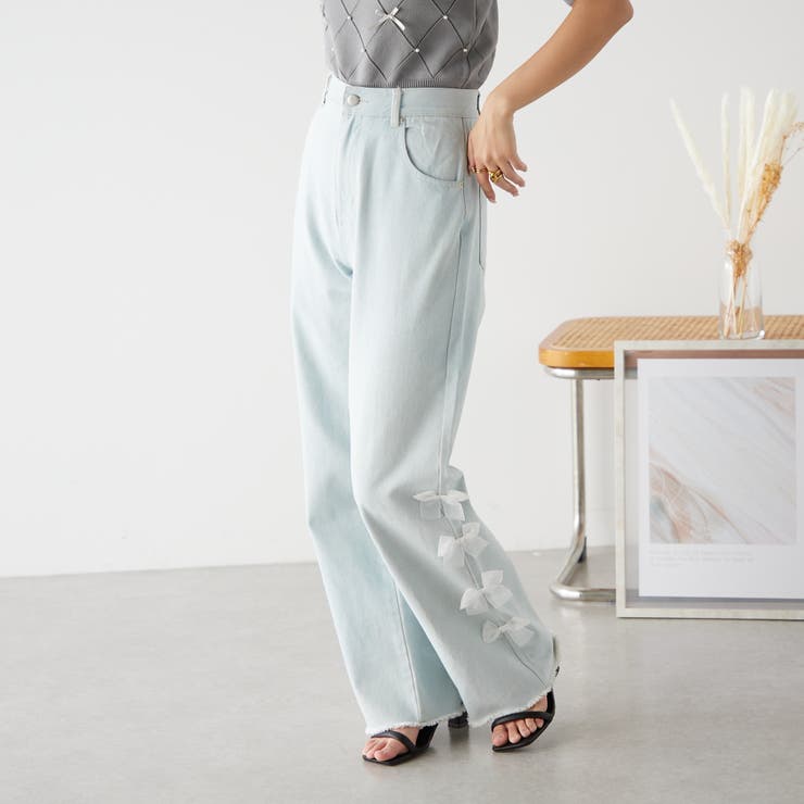 脇リボンデニムパンツ[品番：NCLW0012946]｜NICE CLAUP / OLIVE