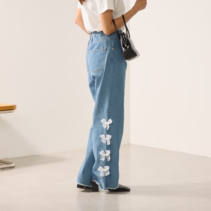 脇リボンデニムパンツ[品番：NCLW0012946]｜NICE CLAUP / OLIVE