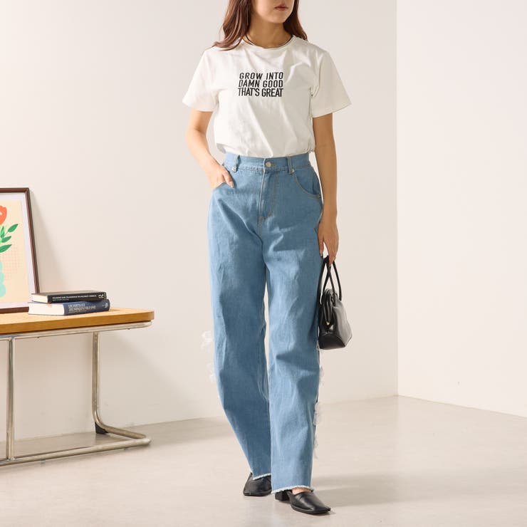脇リボンデニムパンツ[品番：NCLW0012946]｜NICE CLAUP / OLIVE