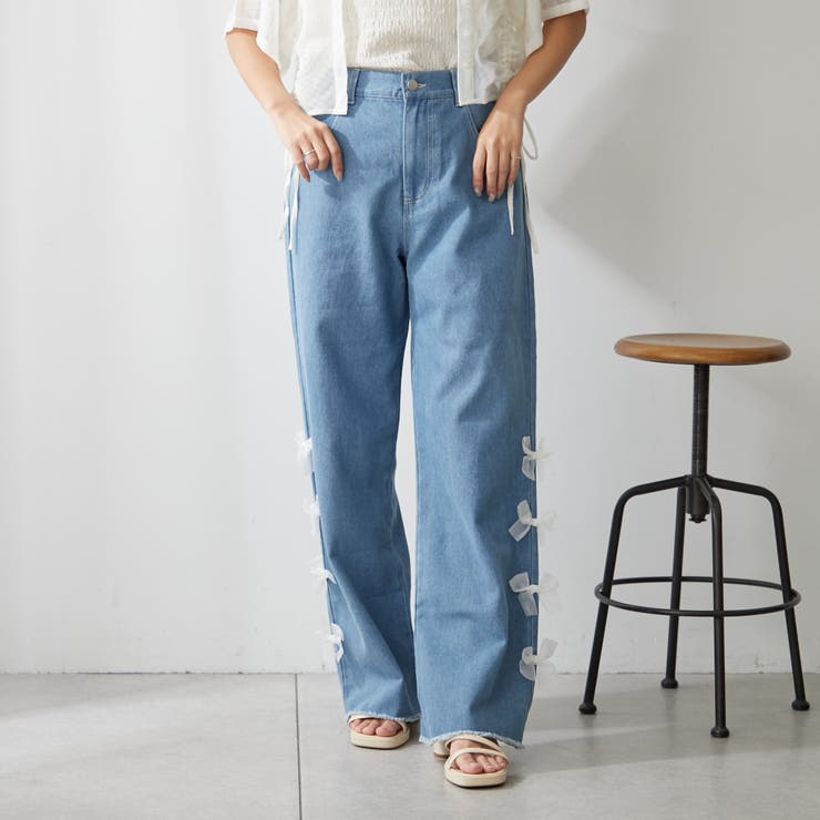 脇リボンデニムパンツ[品番：NCLW0012946]｜NICE CLAUP / OLIVE