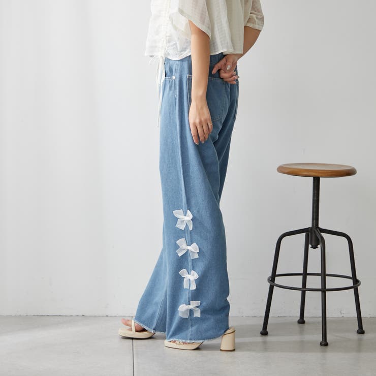 脇リボンデニムパンツ[品番：NCLW0012946]｜NICE CLAUP / OLIVE