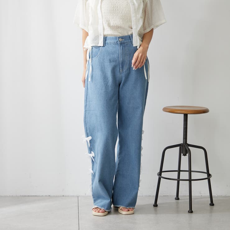 CHICWISH(シックウィッシュ)肩リボンデニムトップ＆ショーツセッ Amazon | [WANSHIX] ショート丈 デニムパンツ レディース