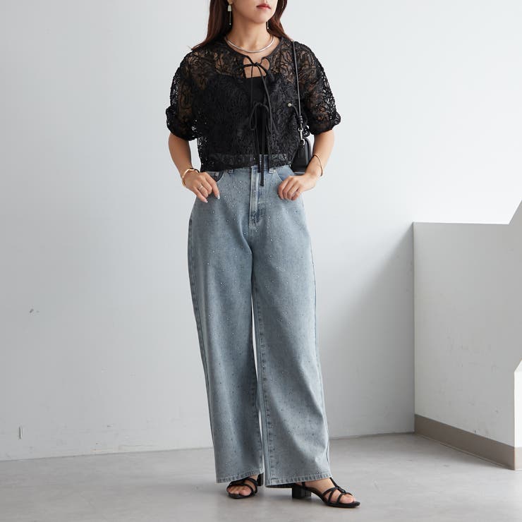 ストーン付デニムワイドパンツ[品番：NCLW0013830]｜NICE CLAUP