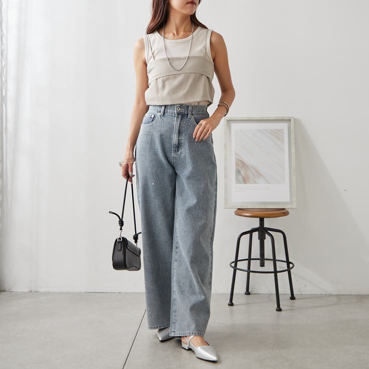 ストーン付デニムワイドパンツ[品番：NCLW0013830]｜NICE CLAUP