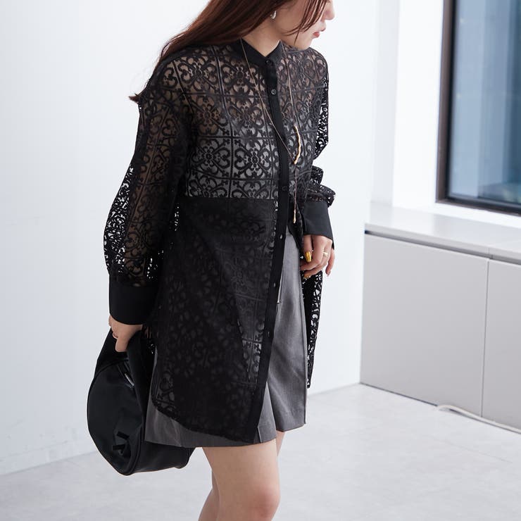 スタンドカラーレースシャツ[品番：NCLW0012327]｜NICE CLAUP / OLIVE