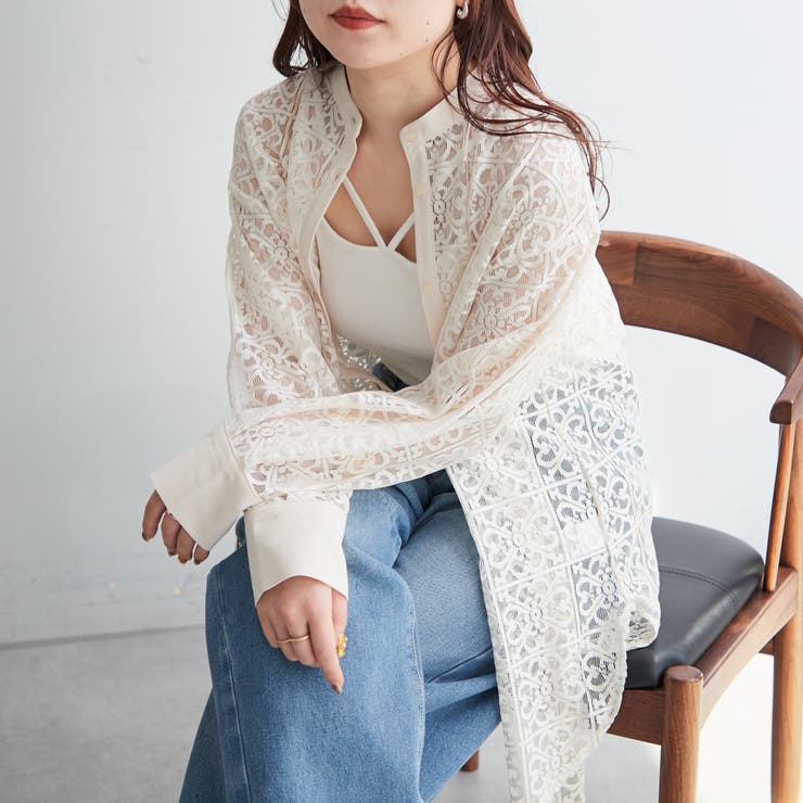 スタンドカラーレースシャツ[品番：NCLW0012327]｜NICE CLAUP / OLIVE