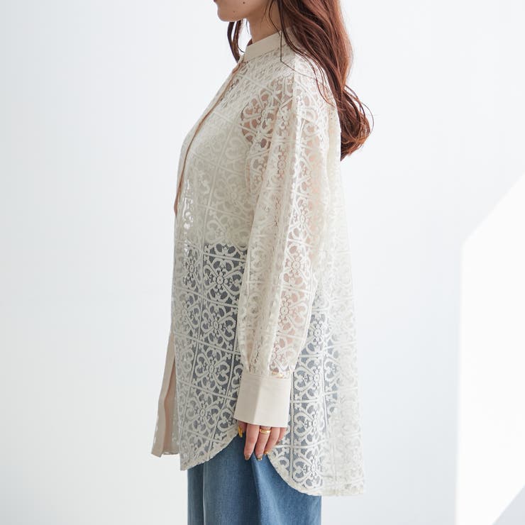 スタンドカラーレースシャツ[品番：NCLW0012327]｜NICE CLAUP / OLIVE