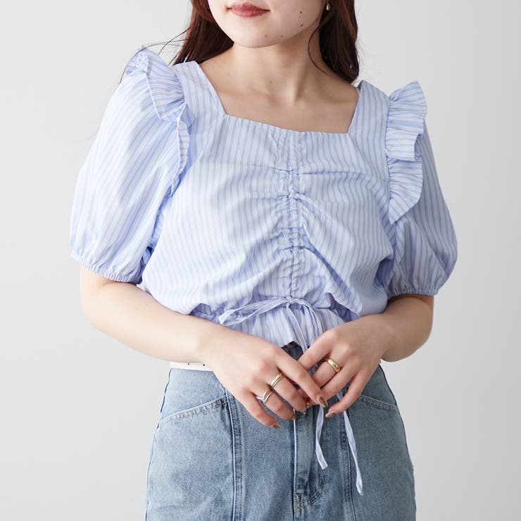 5分袖クシュクシュブラウス[品番：NCLW0012484]｜NICE CLAUP / OLIVE
