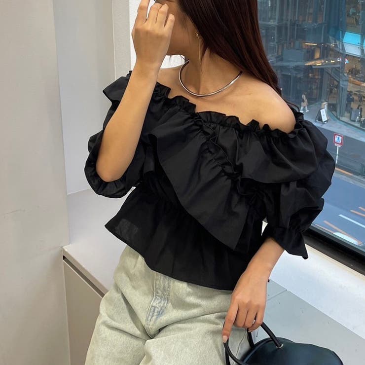 5分袖クロスフリルブラウス[品番：NCLW0012485]｜NICE CLAUP