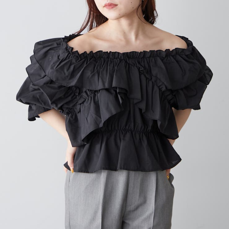 5分袖クロスフリルブラウス[品番：NCLW0012485]｜NICE CLAUP / OLIVE