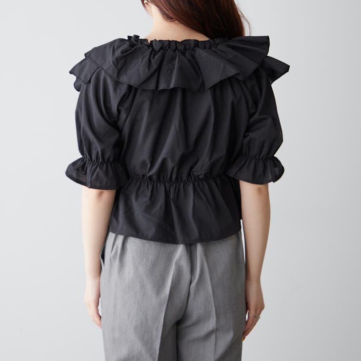 5分袖クロスフリルブラウス[品番：NCLW0012485]｜NICE CLAUP / OLIVE