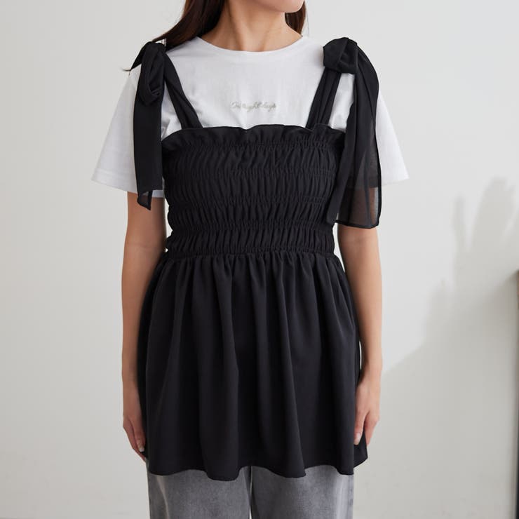 美品　ナイスクラップ　NICECLAP 肩リボンサロペット　ブラック one after another NICE CLAUP（ワンアフターアナザーナイ