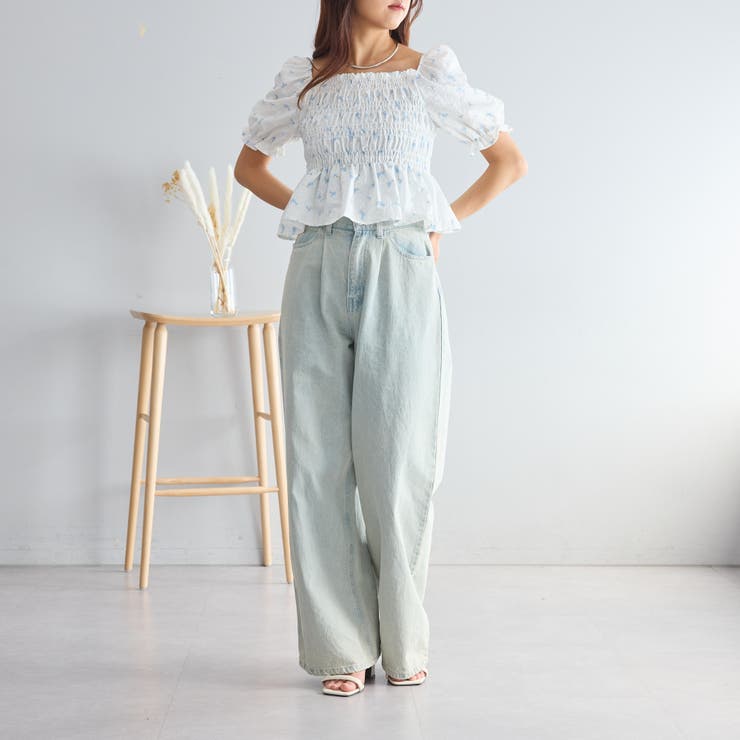 花柄スクエアブラウス[品番：NCLW0012832]｜NICE CLAUP / OLIVE