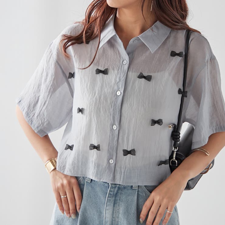styling/ リボン　シアーシャツ パールリボンシアーSH|ems excite | RETRO GIRL ONLINE STORE レトロ