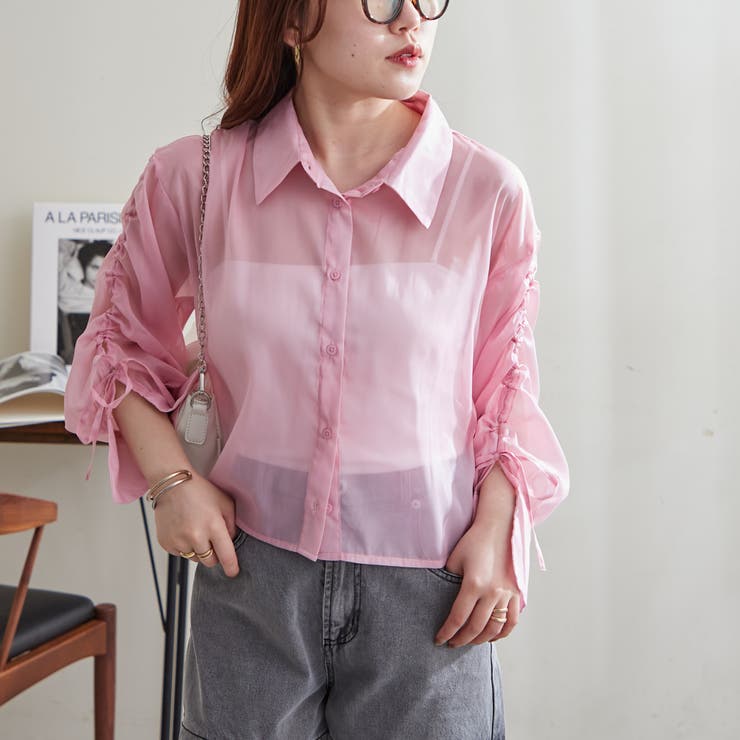 袖クシュクシュシアーシャツ[品番：NCLW0013418]｜NICE CLAUP / OLIVE