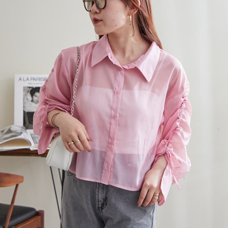 袖クシュクシュシアーシャツ[品番：NCLW0013418]｜NICE CLAUP / OLIVE 