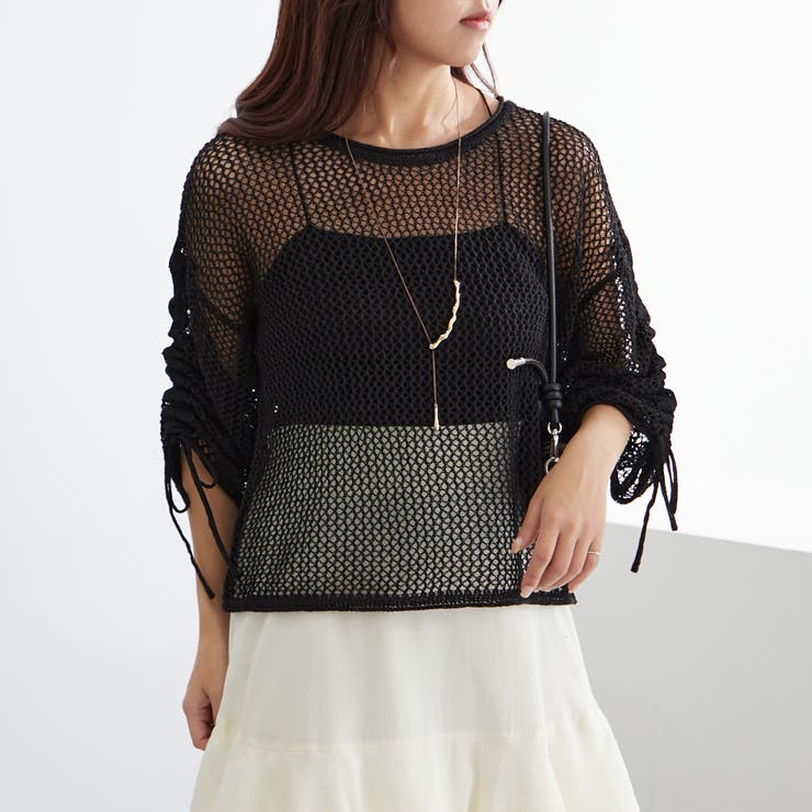 ブラック | 新色追加、袖ドロストメッシュプルオーバー | NICE CLAUP / OLIVE des OLIVE　OUTLET