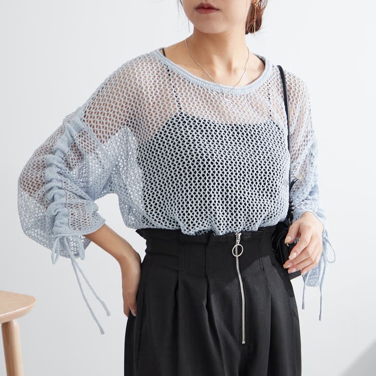 ブルー | 新色追加、袖ドロストメッシュプルオーバー | NICE CLAUP / OLIVE des OLIVE　OUTLET