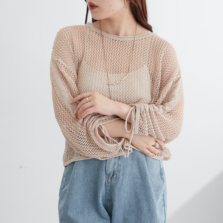グレージュ | 新色追加、袖ドロストメッシュプルオーバー | NICE CLAUP / OLIVE des OLIVE　OUTLET