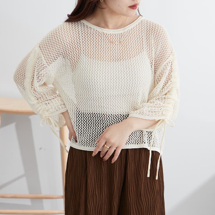 ナチュラル | 新色追加、袖ドロストメッシュプルオーバー | NICE CLAUP / OLIVE des OLIVE　OUTLET