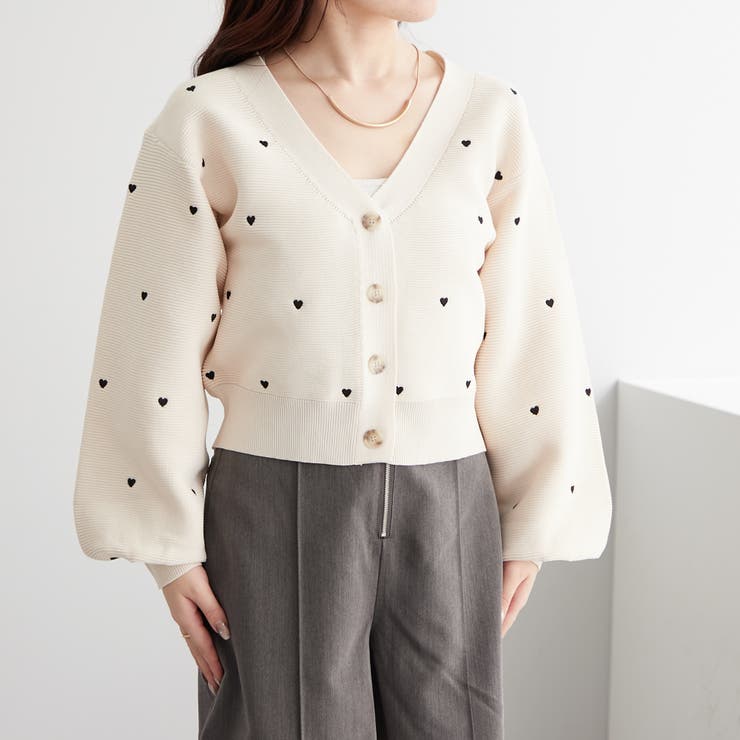 ハート刺繍カーディガン[品番：NCLW0012236]｜NICE CLAUP / OLIVE des
