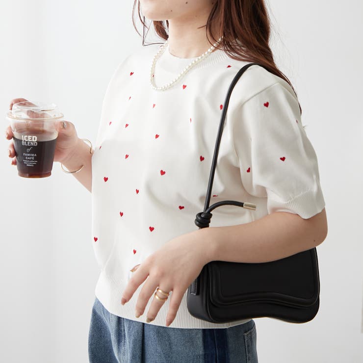 新色追加！ハート刺繍半袖ニット[品番：NCLW0012750]｜NICE