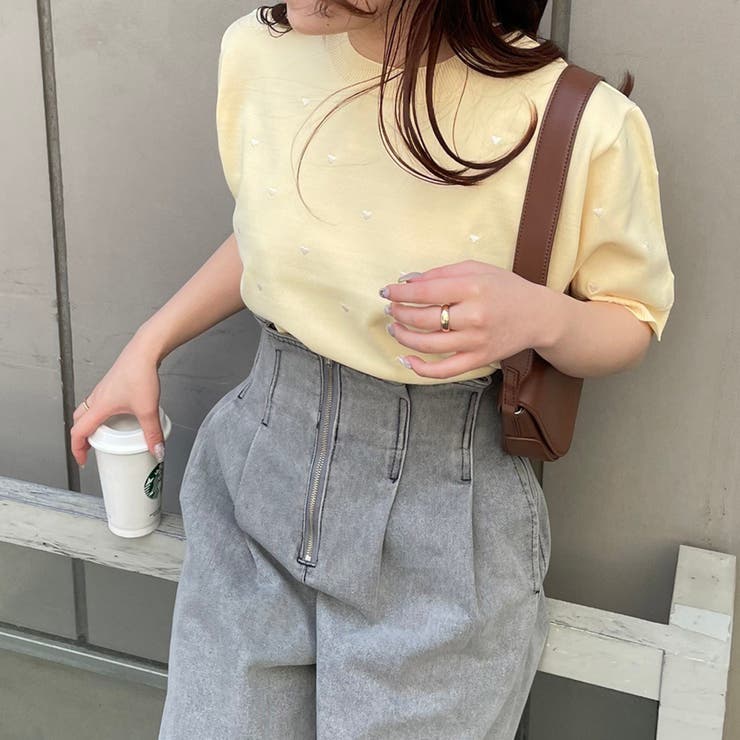 新色追加！ハート刺繍半袖ニット[品番：NCLW0012750]｜NICE CLAUP
