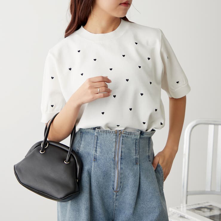 新色追加！ハート刺繍半袖ニット[品番：NCLW0012750]｜NICE CLAUP