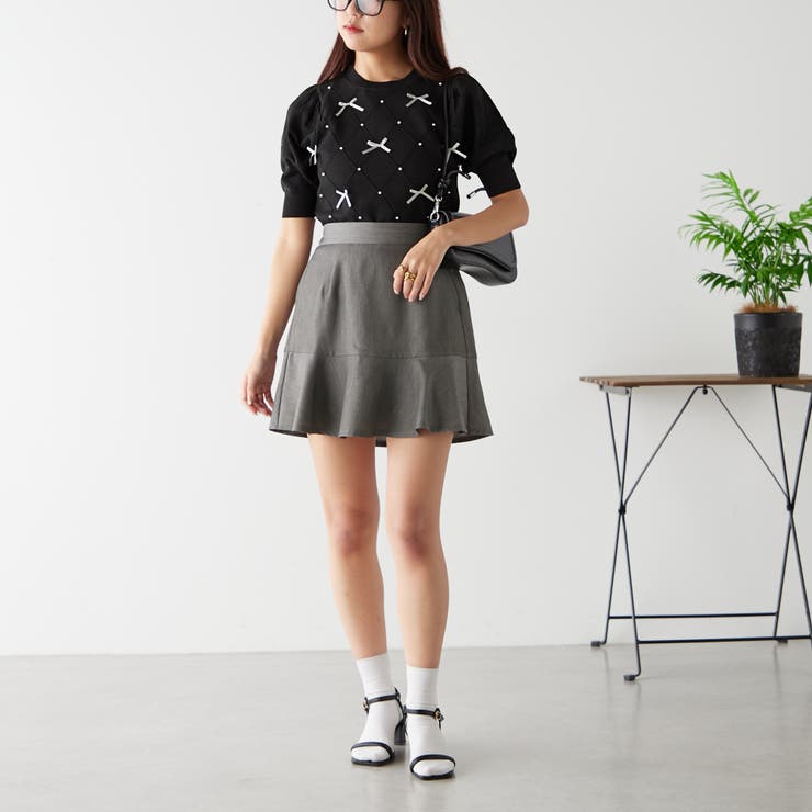 韓国っぽ、パール×リボンニット[品番：NCLW0012985]｜NICE CLAUP