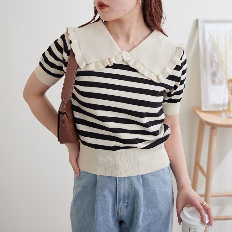 衿フリルボーダーニット | NICE CLAUP / OLIVE des OLIVE　OUTLET | 詳細画像3 