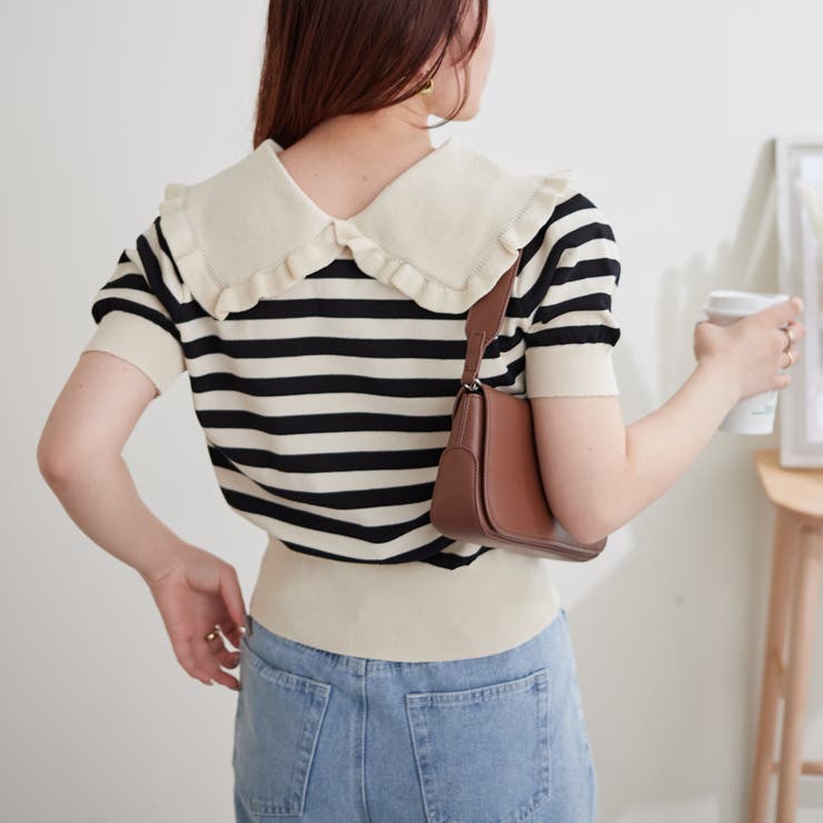 衿フリルボーダーニット | NICE CLAUP / OLIVE des OLIVE　OUTLET | 詳細画像4 