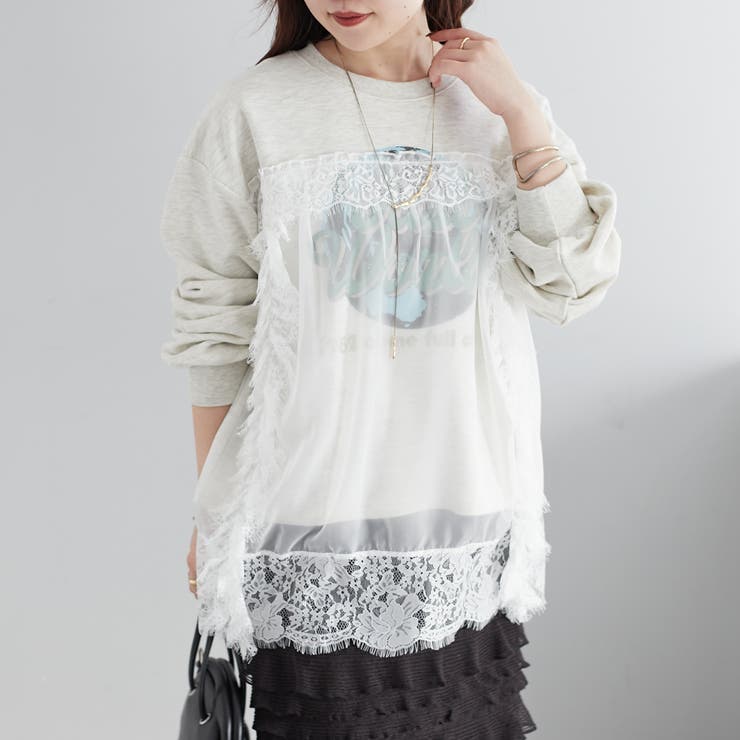 チュールレース重ね着スウェット[品番：NCLW0012161]｜NICE CLAUP