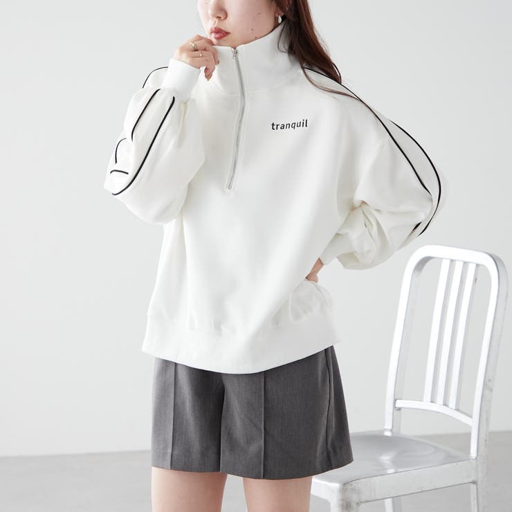 新品タグ付き LOUNGEDRESS ハーフZIPプルオーバー ホワイト Loungedress（ラウンジドレス） トレーナー スウェット ハーフZIPプル
