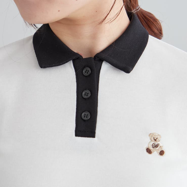 クマ刺繍配色ポロ[品番：NCLW0013089]｜NICE CLAUP / OLIVE des