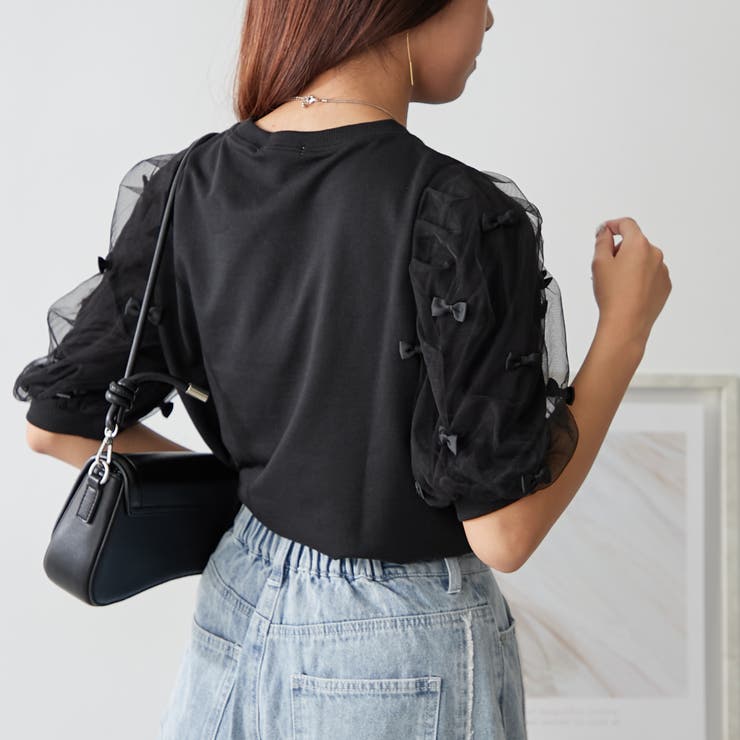 ブラック | リボン袖プルオーバー | NICE CLAUP / OLIVE des OLIVE　OUTLET
