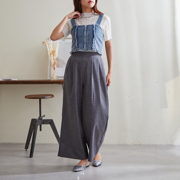 2枚SET】フリンジデニムビスチェ×シアートップス[品番