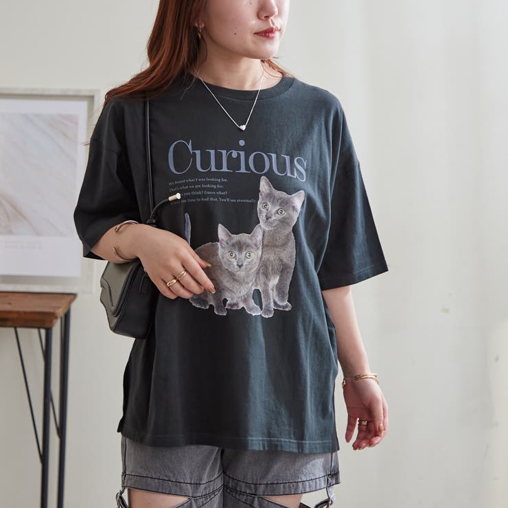 2匹のネコプリントTシャツ[品番：NCLW0013276]｜NICE CLAUP
