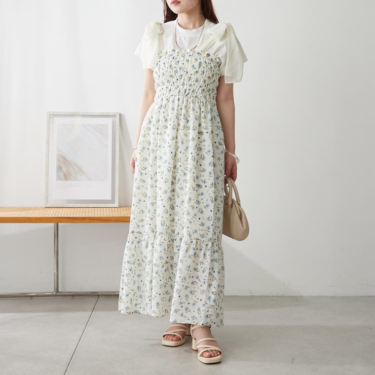 シャーリング肩リボンキャミジャンスカ[品番：NCLW0013257]｜NICE