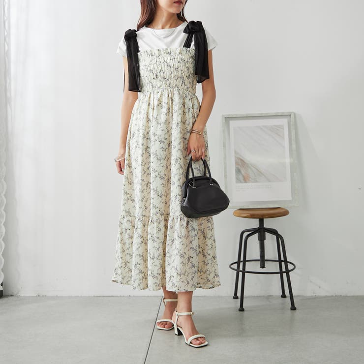 シャーリング肩リボンキャミジャンスカ[品番：NCLW0013257]｜NICE