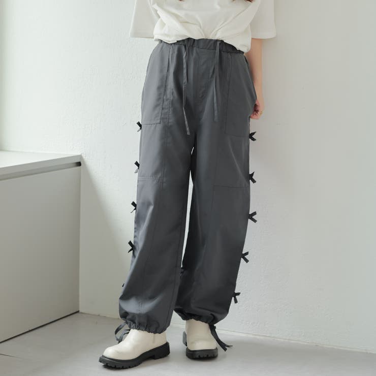 【美品】poppy ギャザーリボンカーゴパンツ GATHER RIBBON CARGO PANTS (KHAKI) – POPPY