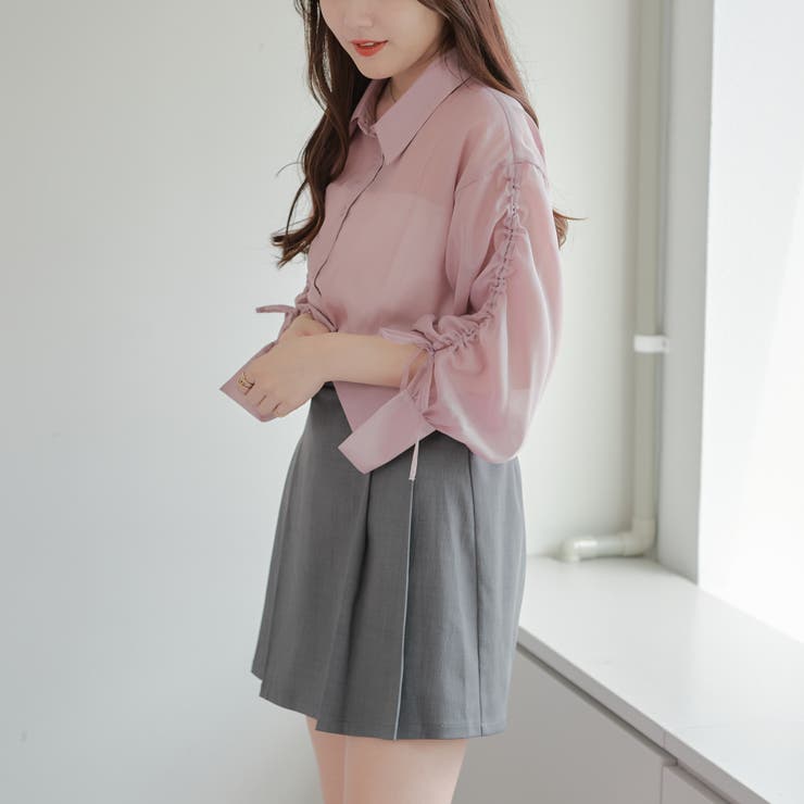 袖くしゅくしゅシアーシャツ[品番：NCLW0014129]｜NICE CLAUP / OLIVE