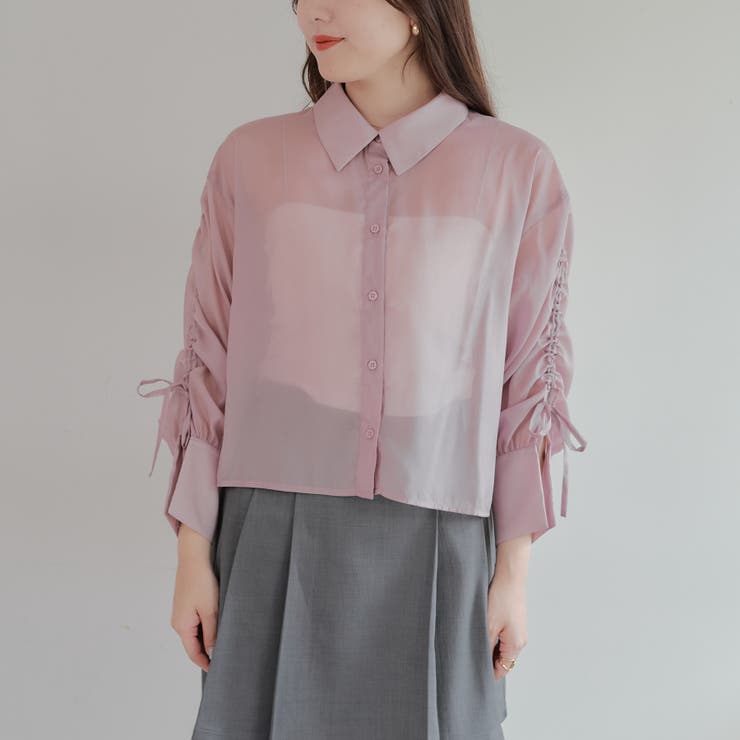 袖くしゅくしゅシアーシャツ[品番：NCLW0014129]｜NICE CLAUP / OLIVE
