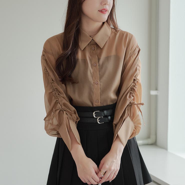 袖くしゅくしゅシアーシャツ[品番：NCLW0014129]｜NICE CLAUP / OLIVE