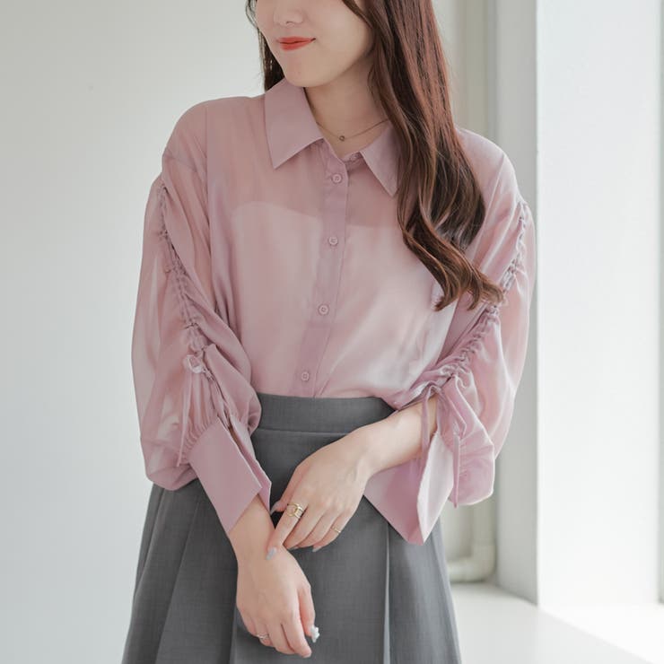 袖くしゅくしゅシアーシャツ[品番：NCLW0014129]｜NICE CLAUP / OLIVE