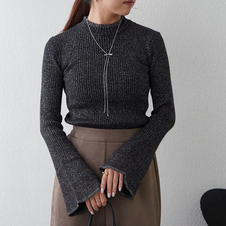 ラメ入りフレア袖ニット[品番：OLOW0014569]｜RMAF NICE CLAUP / OLIVE