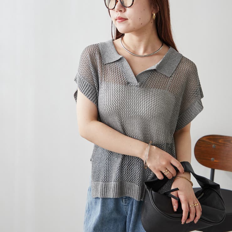 透かし編みニットポロ | NICE CLAUP / OLIVE des OLIVE　OUTLET | 詳細画像2 