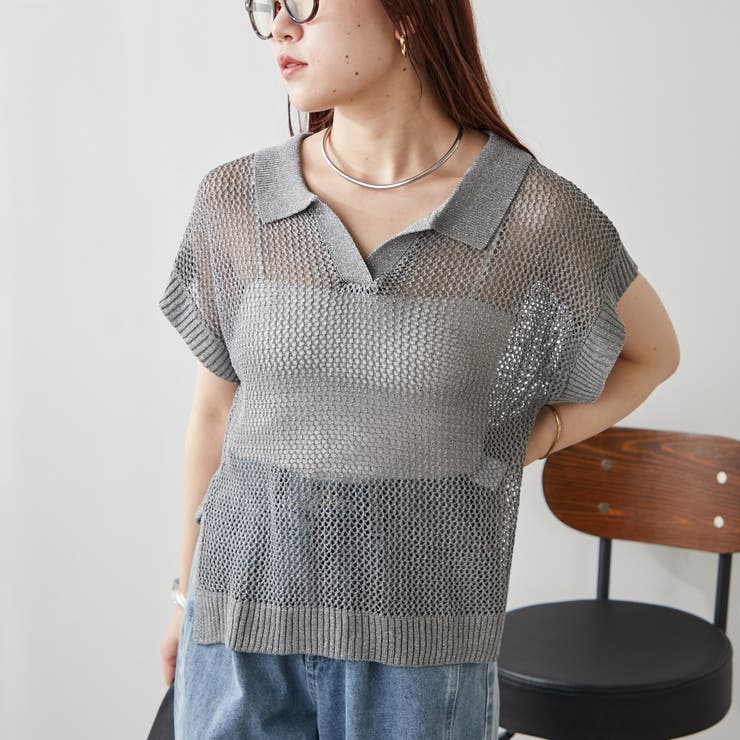 透かし編みニットポロ | NICE CLAUP / OLIVE des OLIVE　OUTLET | 詳細画像4 