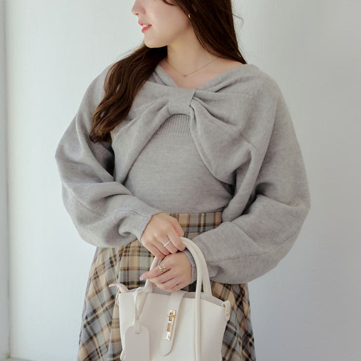 最終値下げ✨FRONT BUTTON ニットキャミ ナイスクラップ NICE CLAUP リボンニット+キャミ （CGY