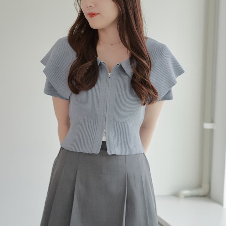 ブル-グレ- | BIG衿ZIPカーデ | NICE CLAUP / OLIVE des OLIVE　OUTLET